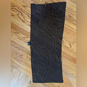 St. John Black Sheer Silk Scarf with Gold Polka Dots